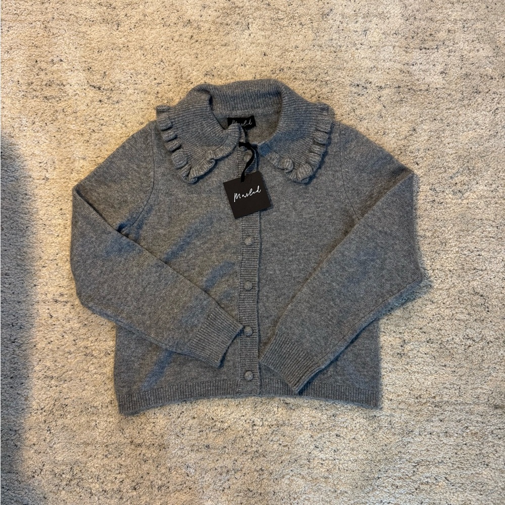 Marled Gray Ruffled Collar Cardigan